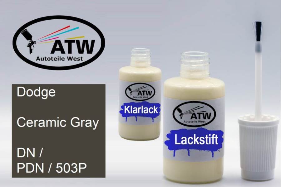 Dodge, Ceramic Gray, DN / PDN / 503P: 20ml Lackstift + 20ml Klarlack - Set, von ATW Autoteile West.